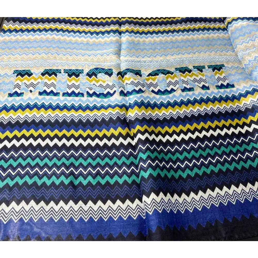 NWT - Missoni Italian Chevron Scarf/Shawl - Blue & Yellow (25x80) - Picture 6 of 15
